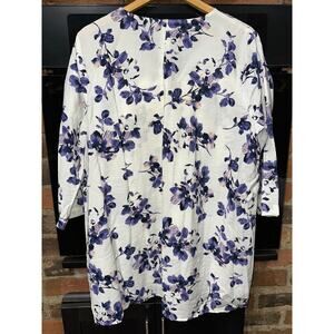 J. Jill Tunic Top Popover White Purple Flaral Oversized Flowy Boho Peasant Large